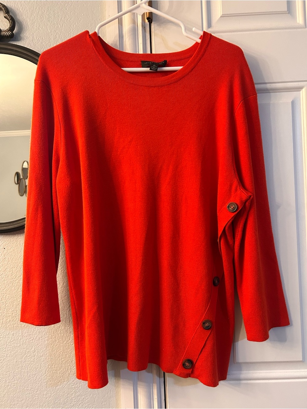 Investments Bright Red Crewneck Sweater with Side Button Detail